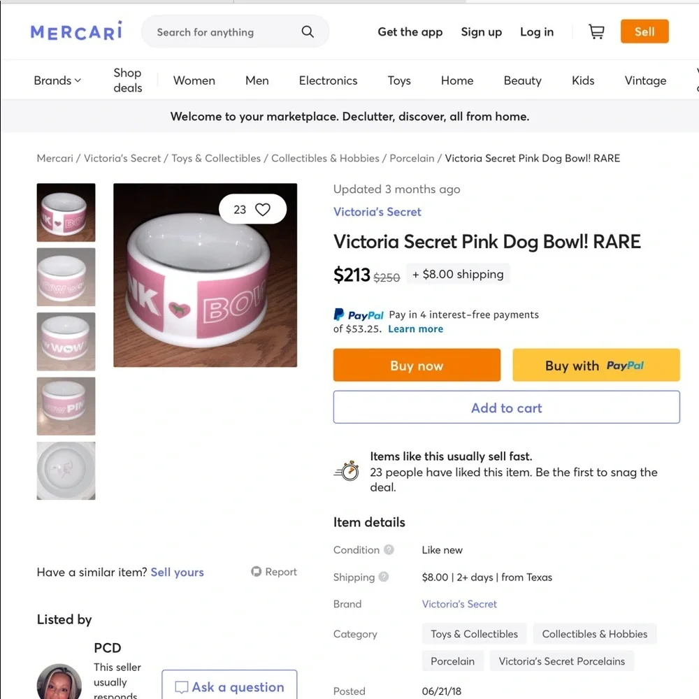 RARE Pink Victoria’s Secret Ceramic dog bowl